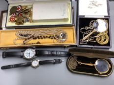 A collection of vintage and costume jewellery, watches and other items,including two gilt metal