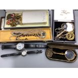 A collection of vintage and costume jewellery, watches and other items,including two gilt metal