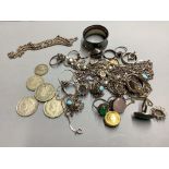 A group of mixed costume jewellery and other items including silver napkin ring.
