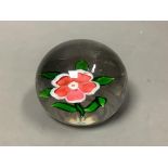 An antique Baccarat pink dog rose glass paperweight, star cut base