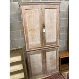 A Victorian pale pine two-sectional kitchen cupboard, width 93cm, depth 37cm, height 195cm