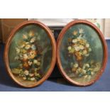 19th century Italian SchoolStill lifes of flowers in vases, an arch and water beyondpair of oils on