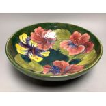 A green Moorcroft hibiscus bowl, diameter 26cm