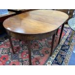 A George III mahogany D-end extending dining table, 157cm extended, width 106cm, height 71cm