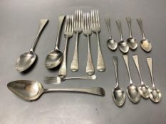 A mixed collection of Old English pattern silver flatware, Georgian and later,some crested or