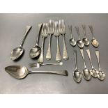 A mixed collection of Old English pattern silver flatware, Georgian and later,some crested or