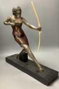 An Art Deco spelter figure of a female archer, height 50cm