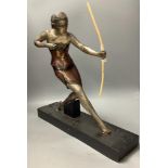 An Art Deco spelter figure of a female archer, height 50cm