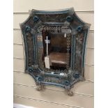 A mid 19th century Venetian two colour glass mirror, original plates, width 38cm height 54cm