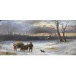 Alfred Banner (fl.1880-1915), oil on board, Carter in a winter landscape, monogrammed, 17 x 34cm