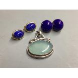 A pair of 18ct gold and lapis lazuli cabochon stud earrings, gross 7.4 grams, a pair of Dior