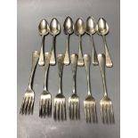 A set of six George III Old English silver dessert spoons, London 1805, Samuel Godbehere, Edward