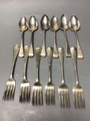A set of six George III Old English silver dessert spoons, London 1805, Samuel Godbehere, Edward