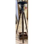 A Stanley dumpy level, numbered 41474 in fitted case, with tripod, overall height 160cm