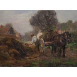 Albert Ernest Bottomley (1873-1950)Labourer loading a farm cartOil on canvasSigned,34 x 45 cm.