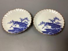 A pair of Japanese Kakiemon blue and white dishes, late 17th century, diameter 15cm, Spink & Son