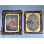 Two framed Ambrotypes, one overpainted