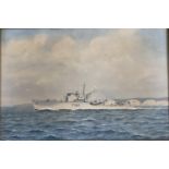 Cdr Eric Erskine Tufnell RN (1888-1978), watercolour, HMS Brocklesby, signed, 25 x 36cm