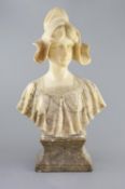 An Italian alabaster bust of a Dutch girl, 19th centurySigned verso ‘Mazzariti, B, Florence,