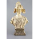 An Italian alabaster bust of a Dutch girl, 19th centurySigned verso ‘Mazzariti, B, Florence,