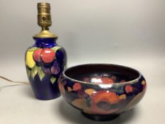 A small Moorcroft wisteria pattern table lamp base, height 16.5cm not including light fitting, and