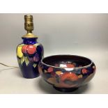 A small Moorcroft wisteria pattern table lamp base, height 16.5cm not including light fitting, and