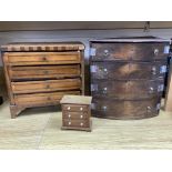 An 18th century Dutch inlaid walnut miniature chest of drawers, a 19th century mahogany bow-fronted