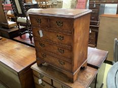 A small reproduction burr elm five drawer chest, width 60cm, depth 37cm, height 72cm