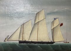 Victorian School, oil on canvas, naive study of the lugger-rigged trawler 'Rosa',the Cockel [sic]