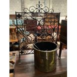 A riveted brass coal bucket, fire screen and other fireside effects