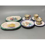 A group of Vietri maiolica wares, 3 cups and saucers and dishes