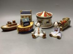 A Royal Crown Derby Treasures of Childhood Carousel money box and six other Royal Crown Derby