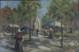 Charles J. Kelsey (1870-1960), oil on board, Market scene, signed, 20 x 30cm