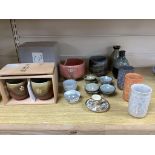 A Satsuma miniature cup and saucer and a collection of Japanese Studio pottery, some signed