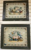 French School circa 1880, A pair of reverse paintings on glass, Still lifes of flowers, birds and