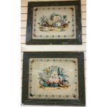 French School circa 1880, A pair of reverse paintings on glass, Still lifes of flowers, birds and