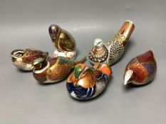 Six Royal Crown Derby bird paperweights, Woodland Pheasant (Collectors Guild), Dappled Quail,