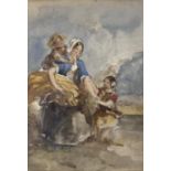 Attributed to Alfred Edward Chalon (1780-1860), watercolour, Mother and children, 28 x 20cm