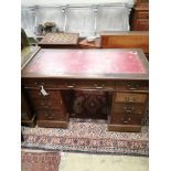 An early 20th century mahogany pedestal desk, length 120cm, depth 61cm, height 75cm