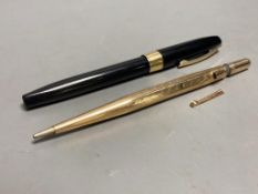 A 'Lifelong' 9ct gold-cased propelling pencil (a.f.) and a Sheaffer Imperial fountain pen,black