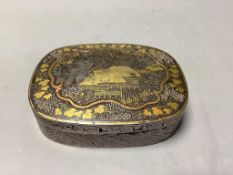 A 19th-century Japanese gold and silver damascened iron incense box and cover, 9.5cm