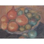Vladimir Polunin (Russian, b.1880)Still life of fruit and onions in a bowloil on canvas boardsigned