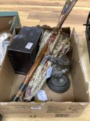 Miscellaneous items, including a Victorian swordstick,a vintage parasol, a Japanese miniature