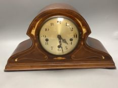 An Edwardian inlaid mahogany cased mantel clock, width 44cm, height 26cm