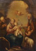 17th century Italian SchoolThe Holy family with Saint John the Baptist and Saint and Saint AnneOil