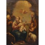 17th century Italian SchoolThe Holy family with Saint John the Baptist and Saint and Saint AnneOil