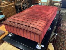 A large Victorian style rectangular upholstered footstool on six turned feet, length 156cm, depth