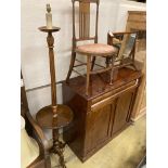 A mahogany skeleton frame toilet mirror, width 56cm, an Edwardian inlaid side chair and a beech