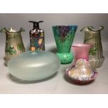 A Vasart mottled glass vase and a quantity of other art glass, tallest 19cm