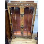 A walnut and chinoiserie display cabinet, width 70cm depth 28cm height 124cm